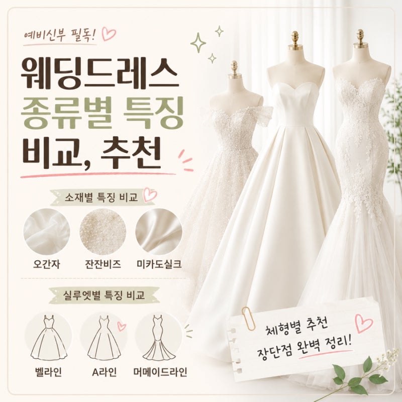 웨딩드레스 종류 소재 브랜드 추천 총정리｜오간자 비즈 실크부터 시작바이이명순 로즈로사....