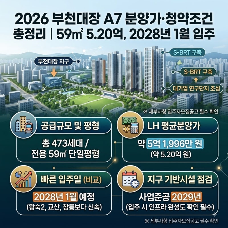 2026 부천대장 A7 분양가·청약조건 총정리｜59㎡ 5.20억, 2028년 1월 입주