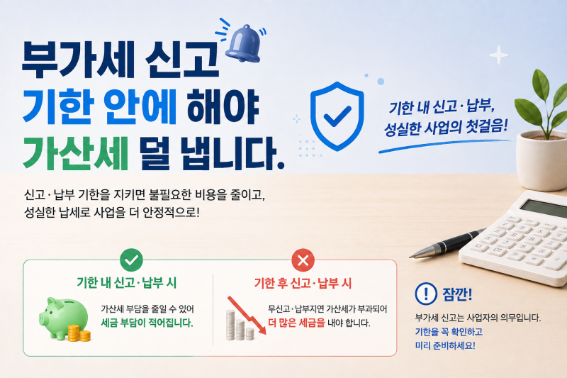 부가세 세금을 못 내더라도 신고는 꼭 기한 안에 해야 가산세 덜 냅니다.