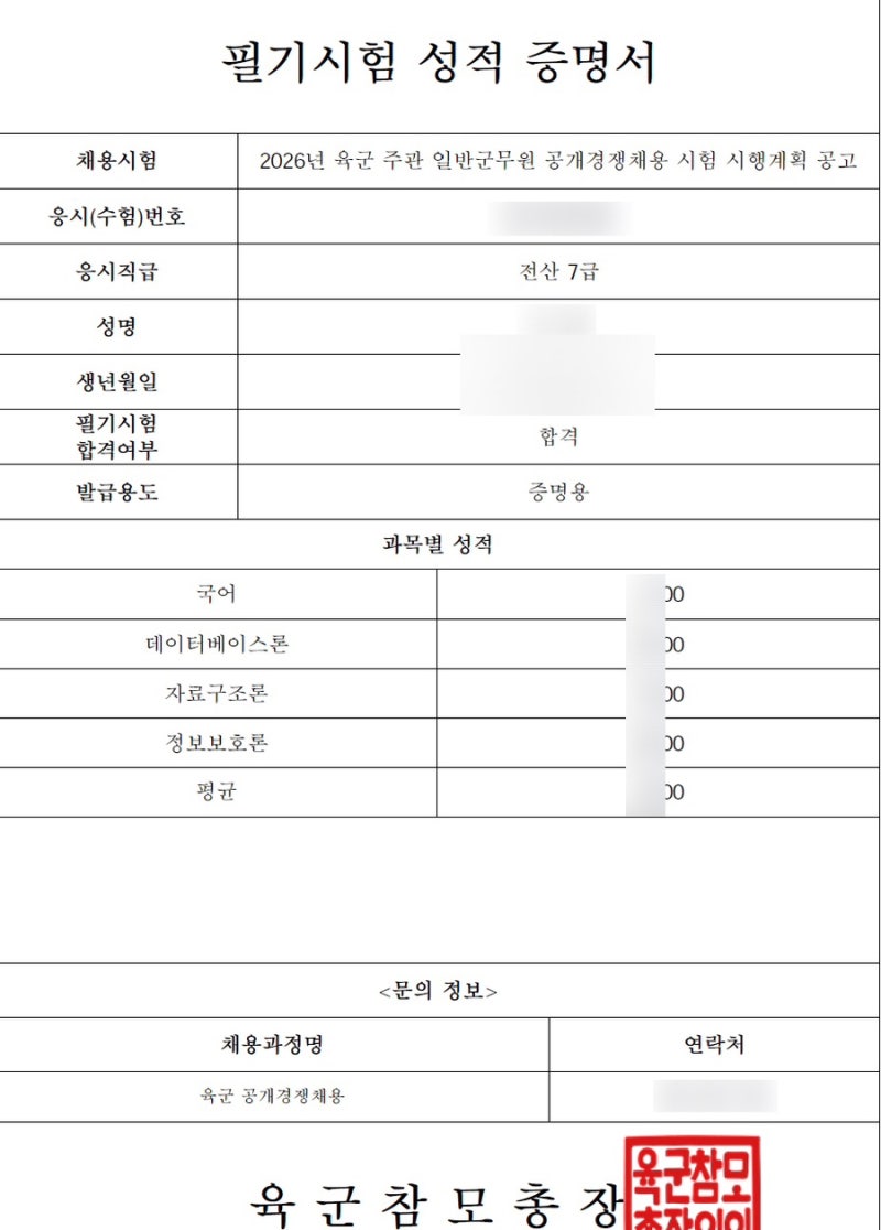 26년 7급 전산직 군무원 필기 합격 후기
