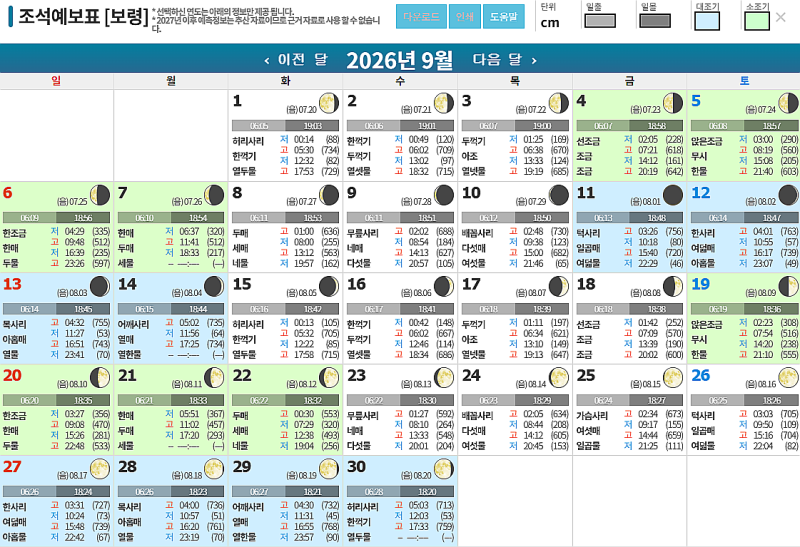 2026년 9월 보령 물때표와 해루질 포인트(인근 추천여행지, 대표음식 등)