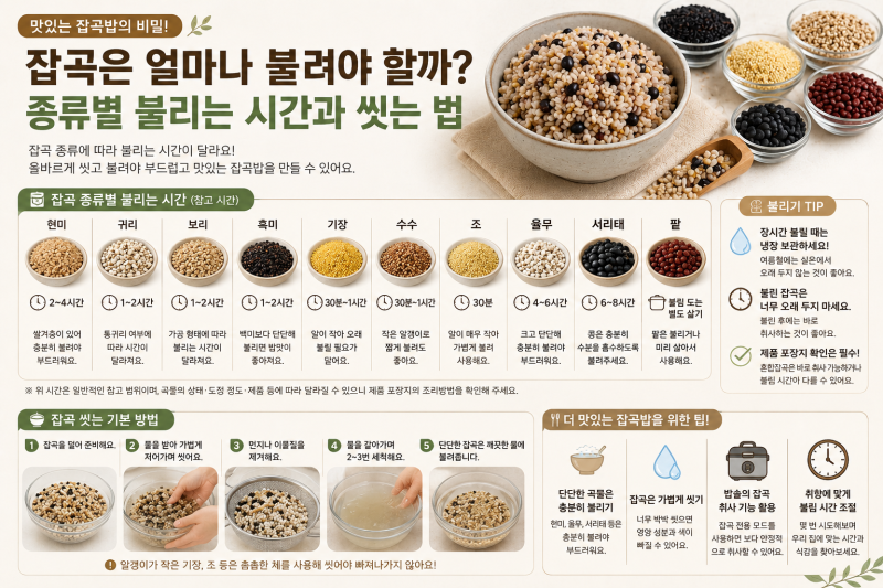 잡곡은 얼마나 불려야 할까? 종류별 불리는 시간과 씻는 법