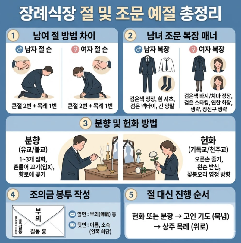 장례식장 절 여자 남자 차이 및 분향 방법 총정리(기독교 천주교 불교 )