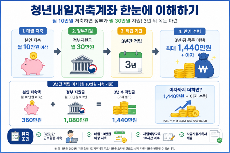 청년내일저축계좌 2026 총정리｜가입조건·정부지원금·신청방법·만기금액