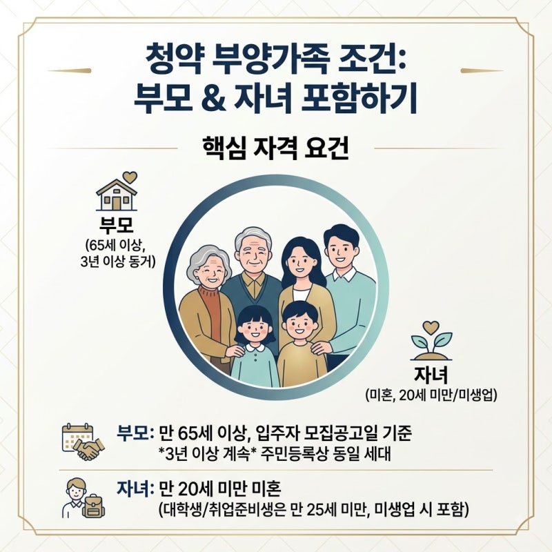청약 부양가족 수에 부모와 자녀를 포함할 수 있는 조건
