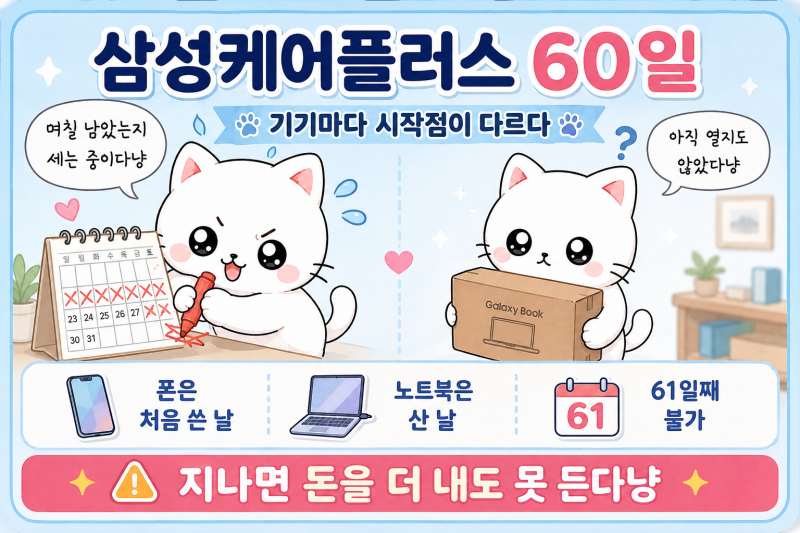 삼성케어플러스 가입 기간 61일째엔 방법이 없다냥