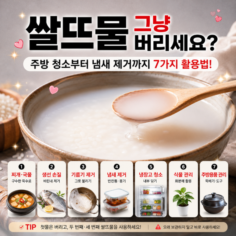 쌀뜨물 그냥 버리세요? 주방 청소부터 냄새 제거까지 7가지 활용법