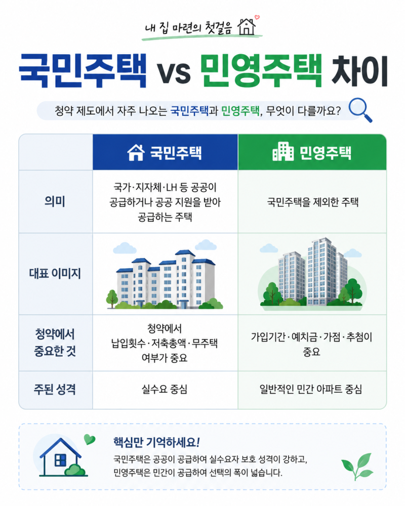 너무 복잡한 주택청약｜국민주택·민영주택·공공분양·민간분양 차이부터 정리