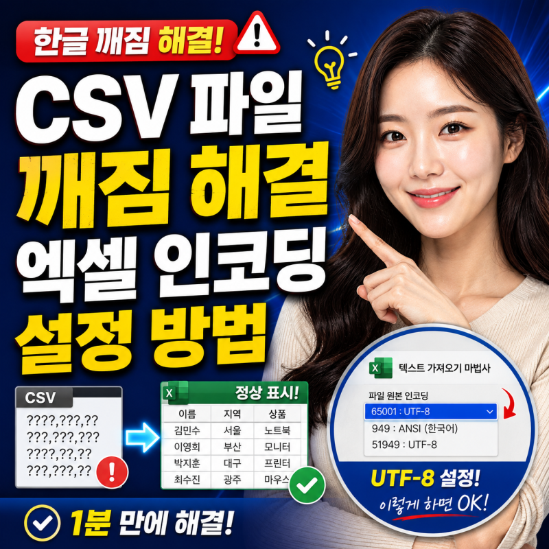 CSV 파일 깨짐 한글 깨짐 해결 방법 엑셀 인코딩 설정