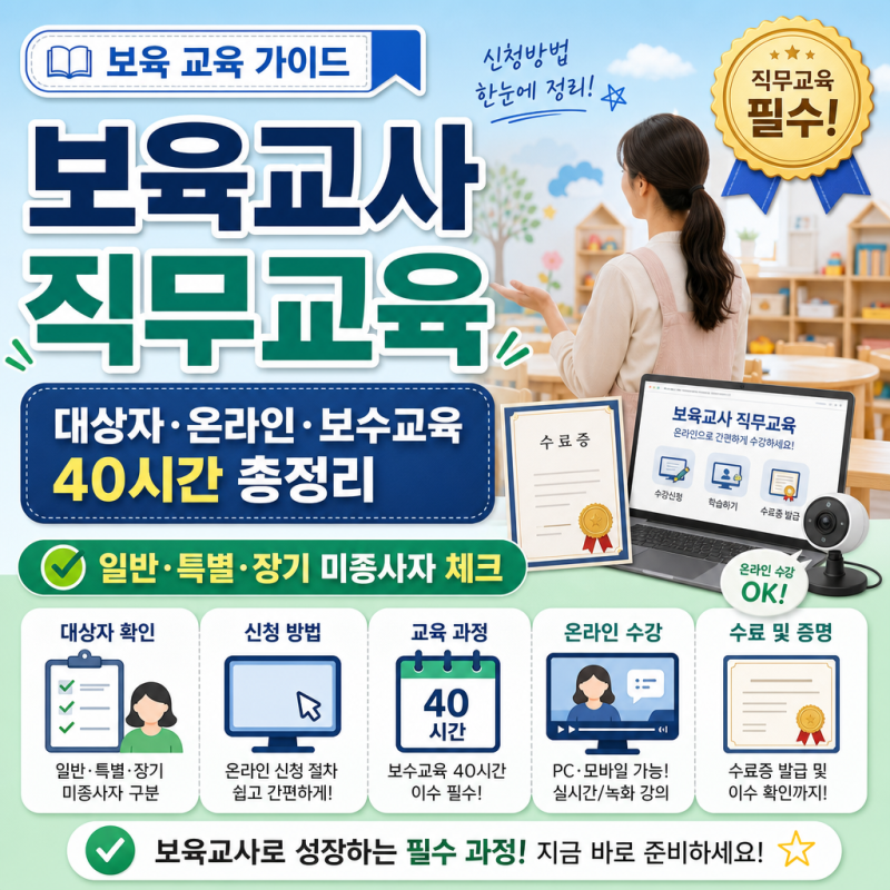 보육교사 직무교육 신청방법｜대상자·온라인·보수교육 40시간