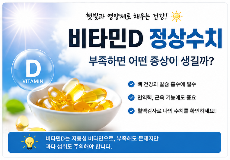 비타민D 정상수치 부족하면 어떤 증상이 생길까? 영양제 먹기 전 알아둘 것
