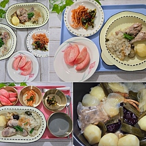 말복엔 속 편하게! 전기압력밥솥 만능찜 누룽지닭백숙 상큼한 무생채 아침밥상 메뉴 레시피