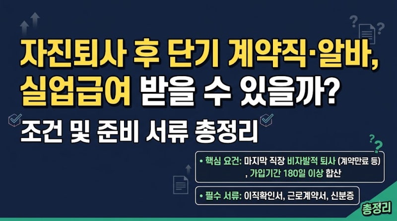 자진퇴사 후 단기 계약직·알바, 실업급여(구직급여) 받을 수 있을까? 조건 및 준비 서류 총정....