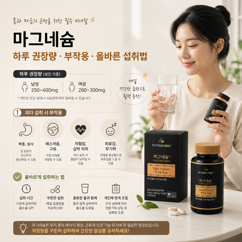 마그네슘하루권장량 과다 섭취 부작용 및 올바르게 먹는 법