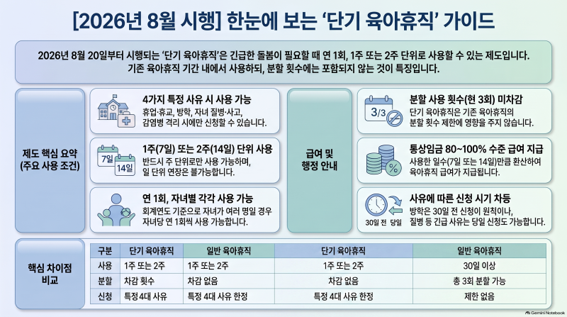 2026년 8월 20일 시행되는 '단기 육아휴직제도'와 핵심 내용 및 Q&A 완벽 총정리!