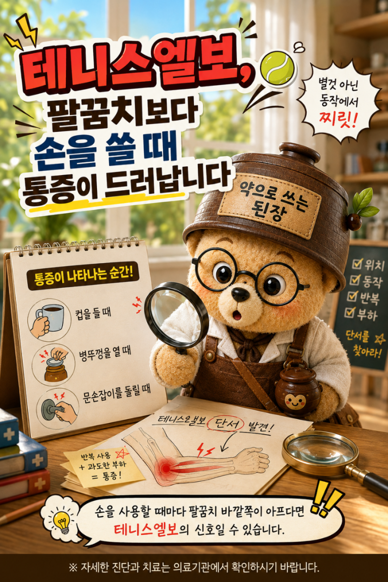 테니스엘보, 팔꿈치보다 손을 쓸 때 통증이 드러납니다