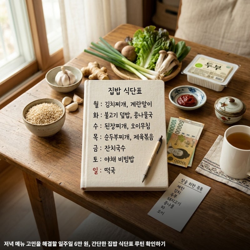 저녁 메뉴 고민을 해결할 일주일 6만 원, 간단한 집밥 식단표 루틴 확인하기