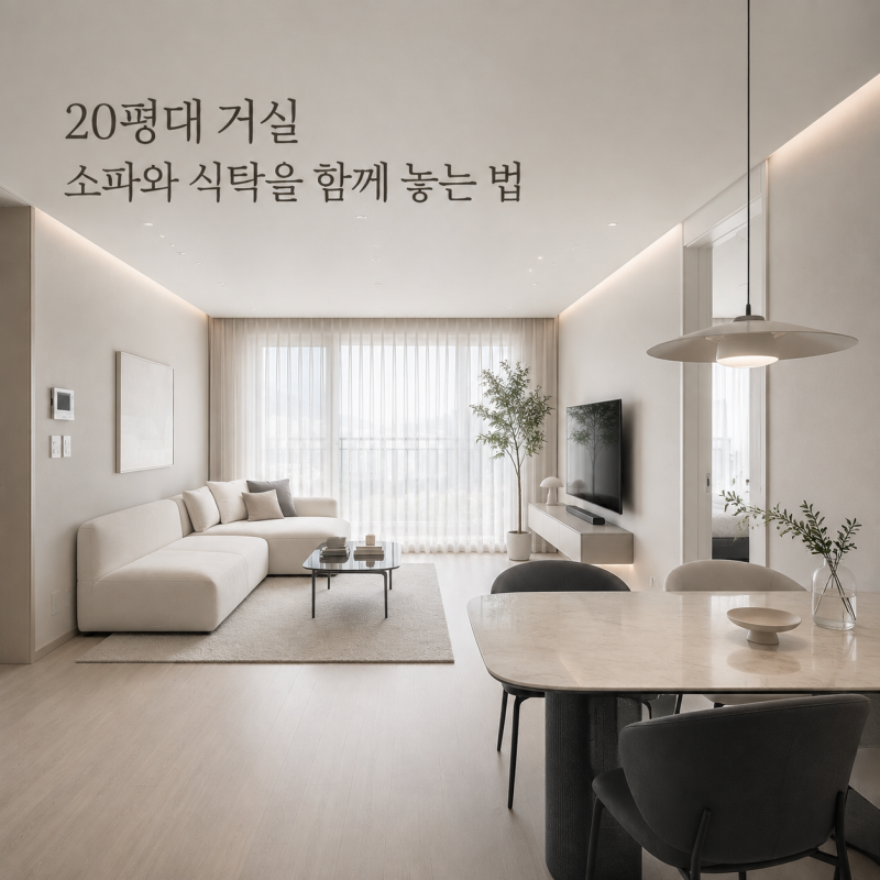 20평대 작은 거실인테리어, 소파와 식탁을 두고도 넓어 보이는 법