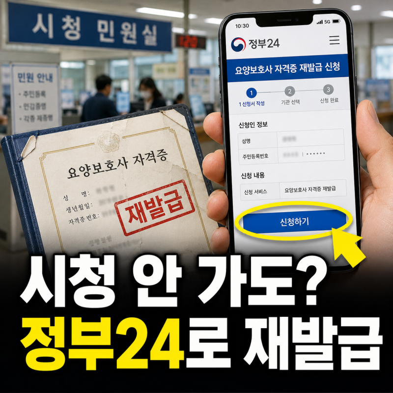 요양보호사 자격증, “분실하면 시청까지 가야 하는 줄 알았는데…” 정부24에서 재발급 신....
