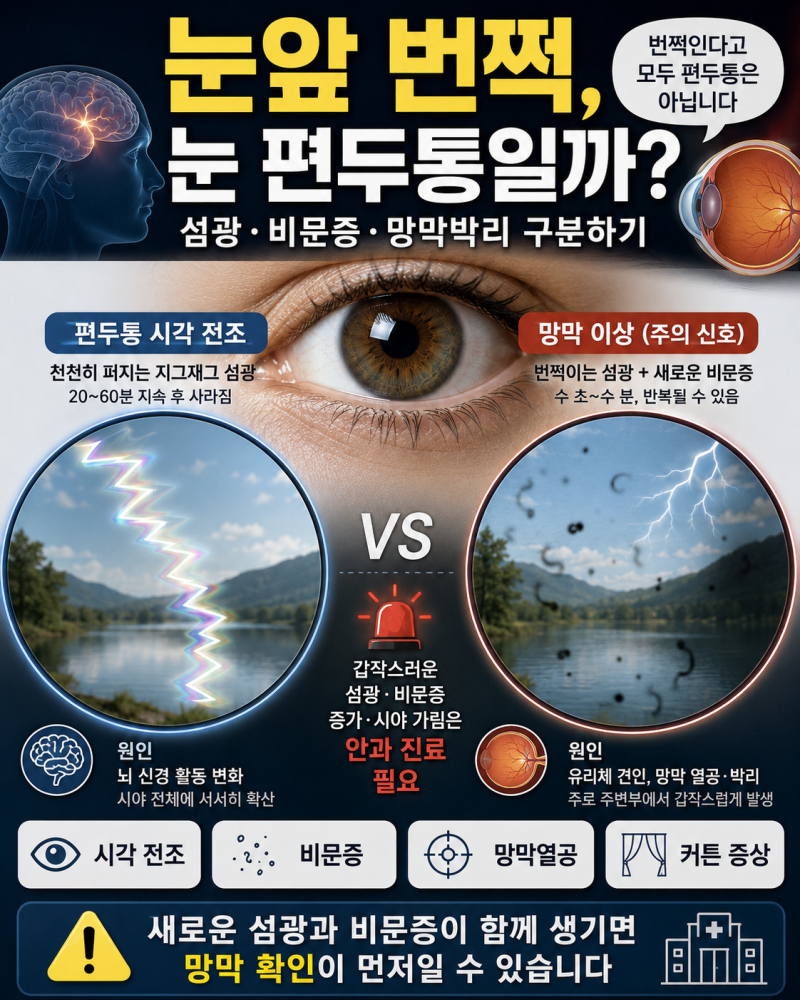 눈앞 번쩍이는 섬광, 눈 편두통일까? 망막박리와 구분해야 하는 이유