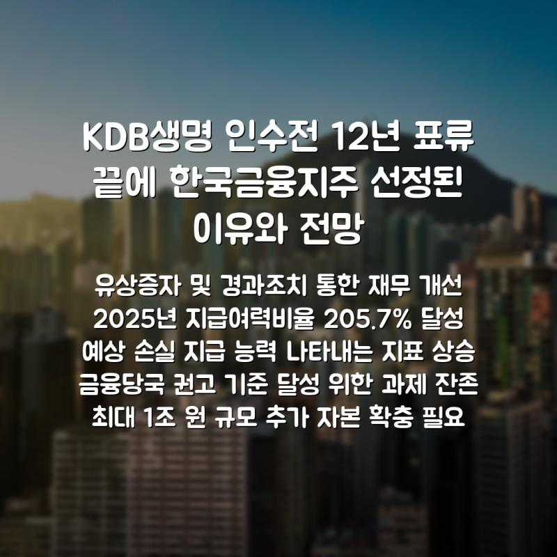 KDB생명 인수전 12년 표류 끝에 한국금융지주 선정된 이유와 전망