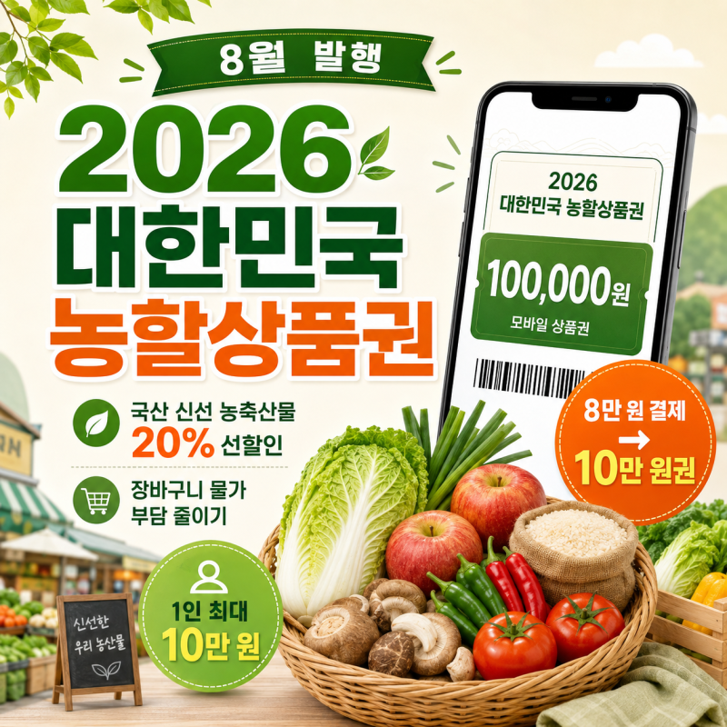 2026 대한민국 농할상품권 8월 발행 일정과 20% 할인 챙기는 법