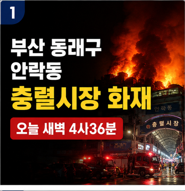 [속보]부산 동래구 안락동 충렬시장 화재…새벽 4시36분 안전안내문자