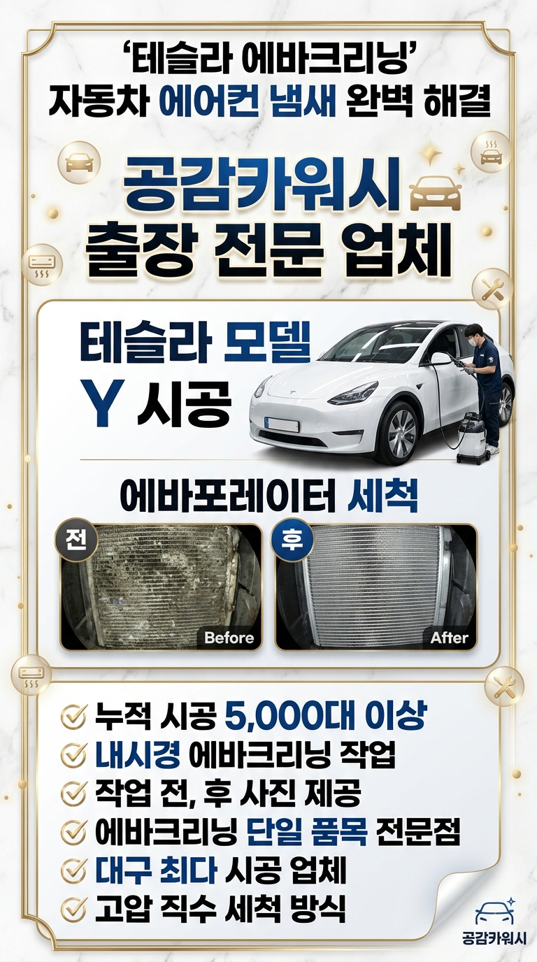 대구 수성구 자동차에어컨냄새청소 테슬라 모델y 에바크리닝 출장 비용 13만 원 솔직 후기
