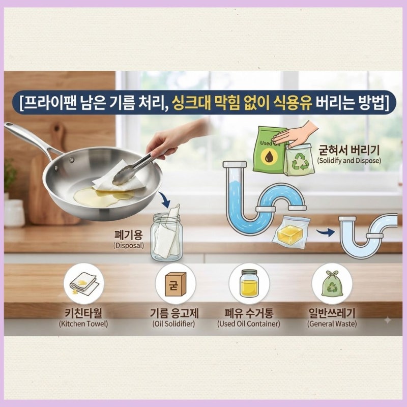 프라이팬 남은 기름 처리, 싱크대 막힘 없이 식용유 버리는 방법