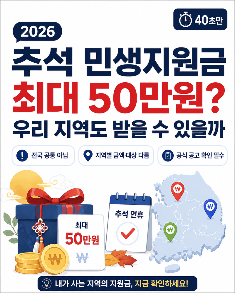 2026 추석 민생지원금 50만원? 우리 지역도 받을 수 있을까