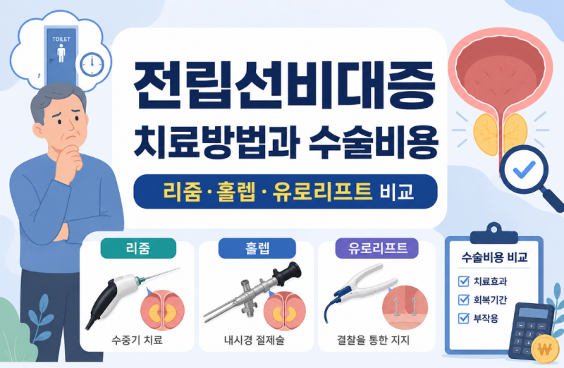 전립선비대증 치료방법과 수술비용｜리줌·홀렙·유로리프트 비교