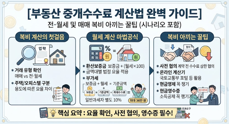 [부동산 중개수수료 계산법 완벽 가이드] 전·월세 및 매매 복비 아끼는 꿀팁 (시나리오 포함)