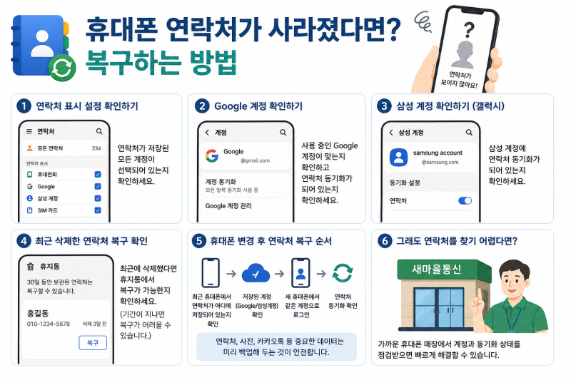 갤럭시 휴대폰 연락처가 사라졌을 때 복구하는 방법