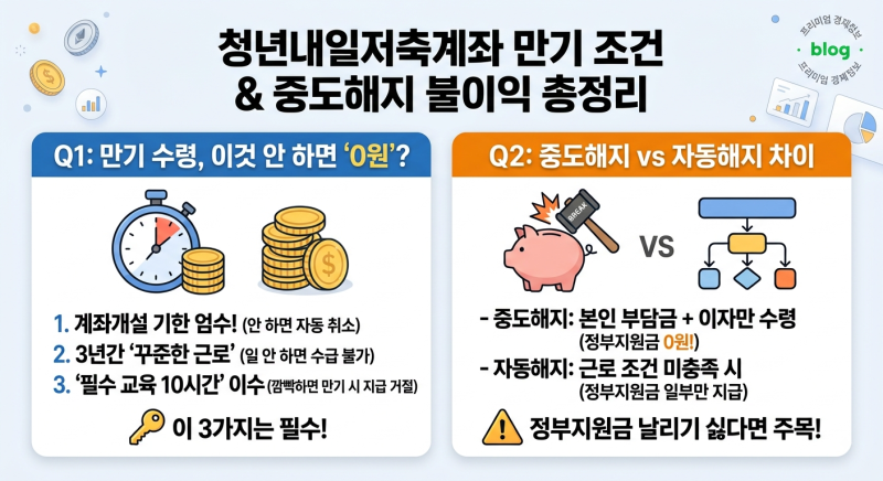 청년내일저축계좌 선정 후 계좌개설 기한 및 만기조건, 중도해지 불이익 정리