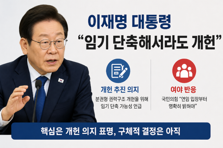 이재명 <b>대통령</b> “<b>임기</b> 단축해서라도 개헌”…무슨 의미일까?