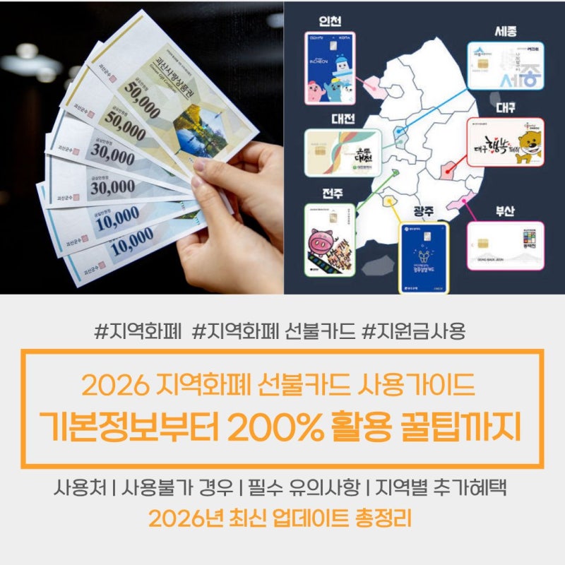 2026 지역화폐 선불카드 사용처 유의사항 알뜰 활용 꿀팁 지원금 받은 분 필수 확인 가이드 총....