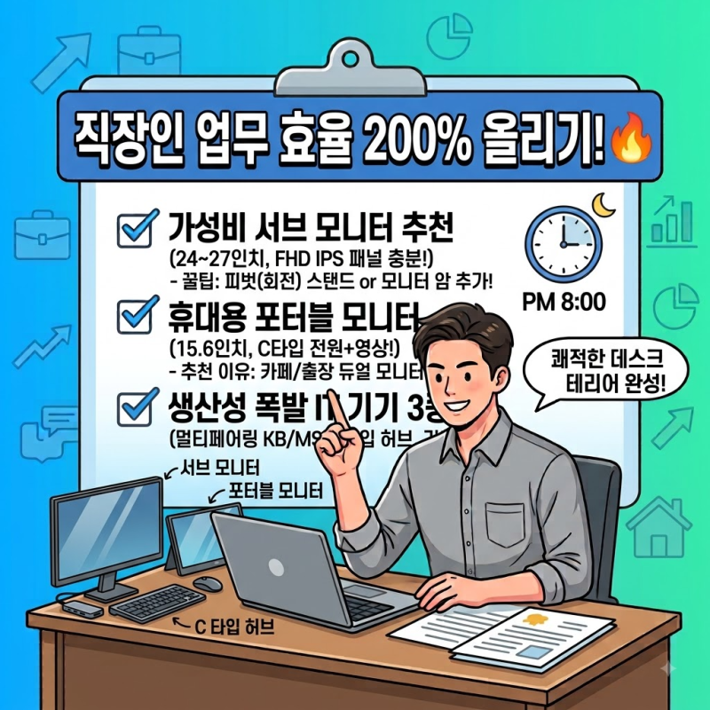직장인 업무 효율 200% 올리기! 가성비 서브 모니터 & 필수 IT 기기 추천