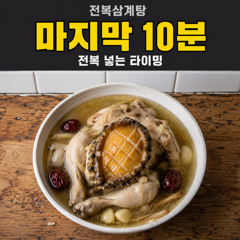 전복삼계탕 끓이는법, 전복 처음부터 넣으면 질겨질 수 있습니다