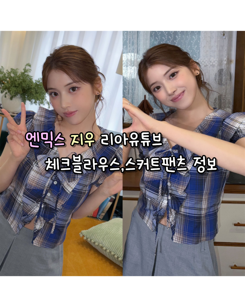 260812 엔믹스 지우 러블리한 리아유튜브 사복 체크 블라우스,스커트 팬츠 정보(더바넷/위메농....
