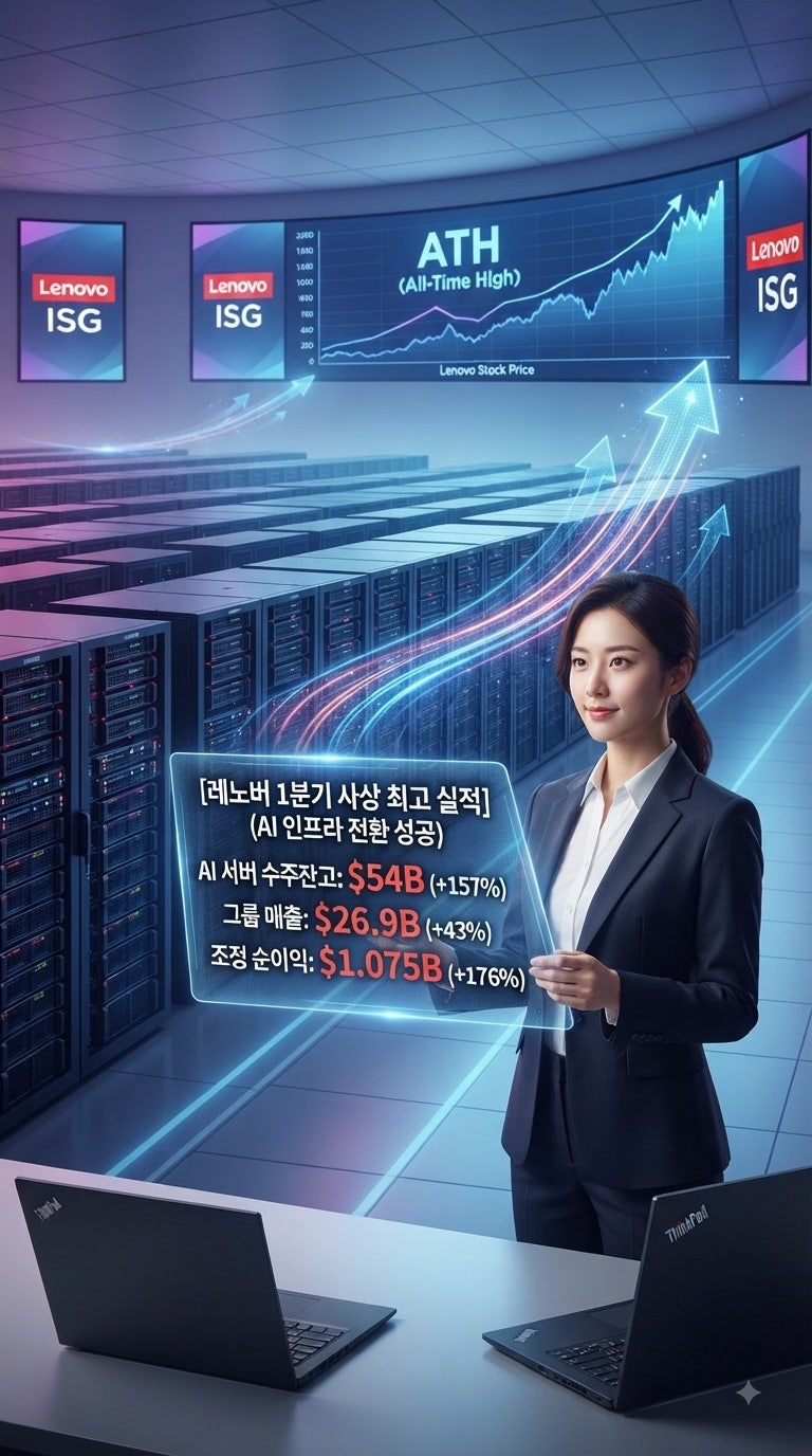 AI 서버 수주 540억 달러 폭증, 레노버 1분기 매출 +43%·조정 순이익 +176% 사상 최고 실적과 주가....