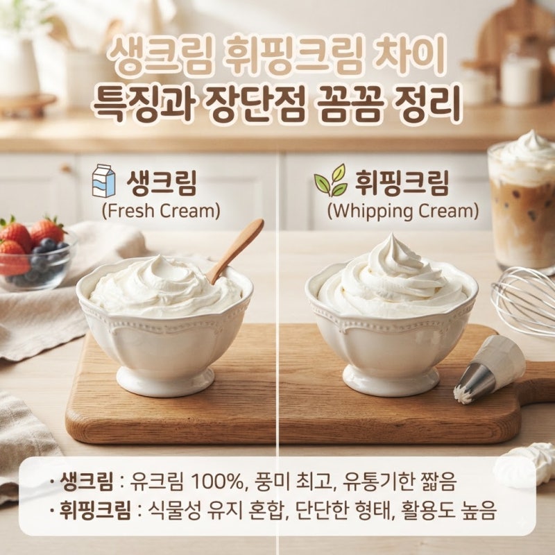 생크림 휘핑크림 차이 특징과 장단점 꼼꼼 정리