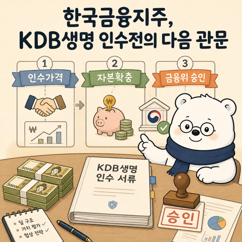 한국금융지주, KDB생명 우선협상대상자 선정 - 인수가격·자본확충·금융위 승인까지 남은 관....