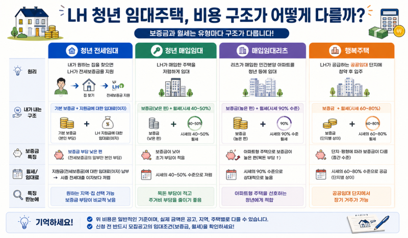 2026 LH 청년 임대주택 종류 총정리｜전세임대·매입임대·매입임대리츠·행복주택 차이