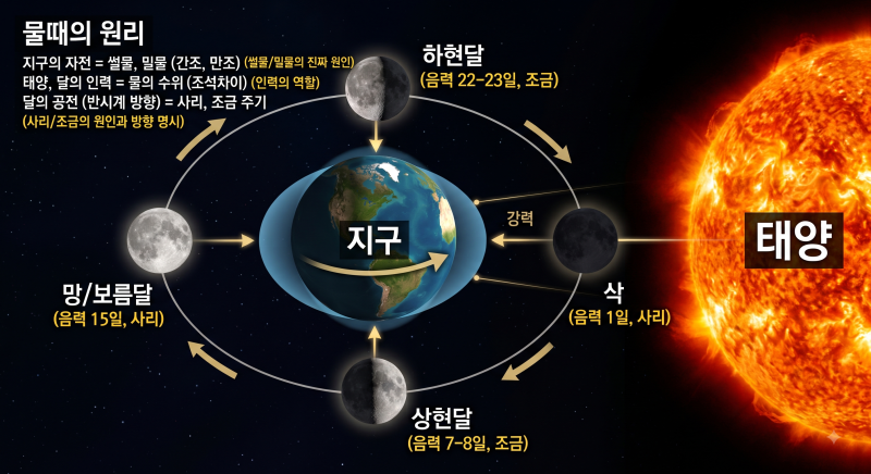 바다 물때표 보는 법, '달의 모양' 하나로 1분 만에 끝내기