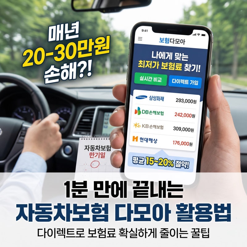 자동차보험 만기전 필수! 자동차보험 다모아 사이트 비교 후기 및 혜택 TOP 3