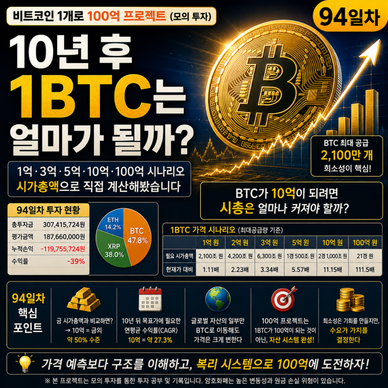 비트코인 1개, 10년 뒤 10억 가능할까? 시총으로 계산해봤습니다[비트코인 1개로 100억 프로젝....