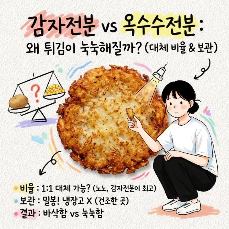 감자전분 옥수수전분 바꿔 쓰면 튀김이 눅눅해지는 이유와 대체 비율 보관법