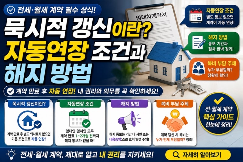 전세 월세 묵시적 갱신이란 자동연장 조건과 해지 방법 복비 부담 주체 총정리