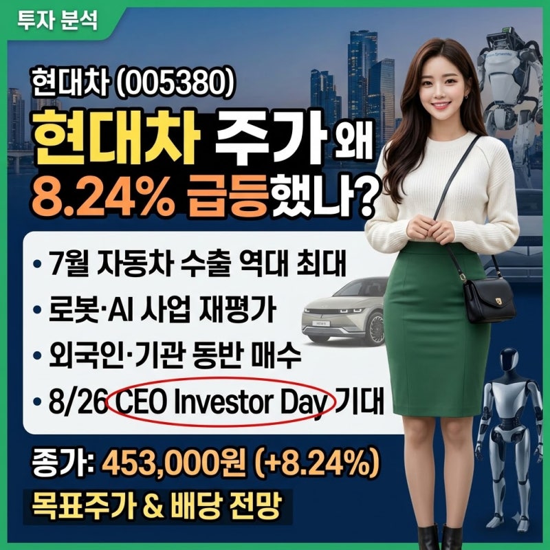 현대차 주가 분석, 왜 8.24% 급등했나 45만3000원 다음을 가를 변수는 주가변동 대응법 목표주가....
