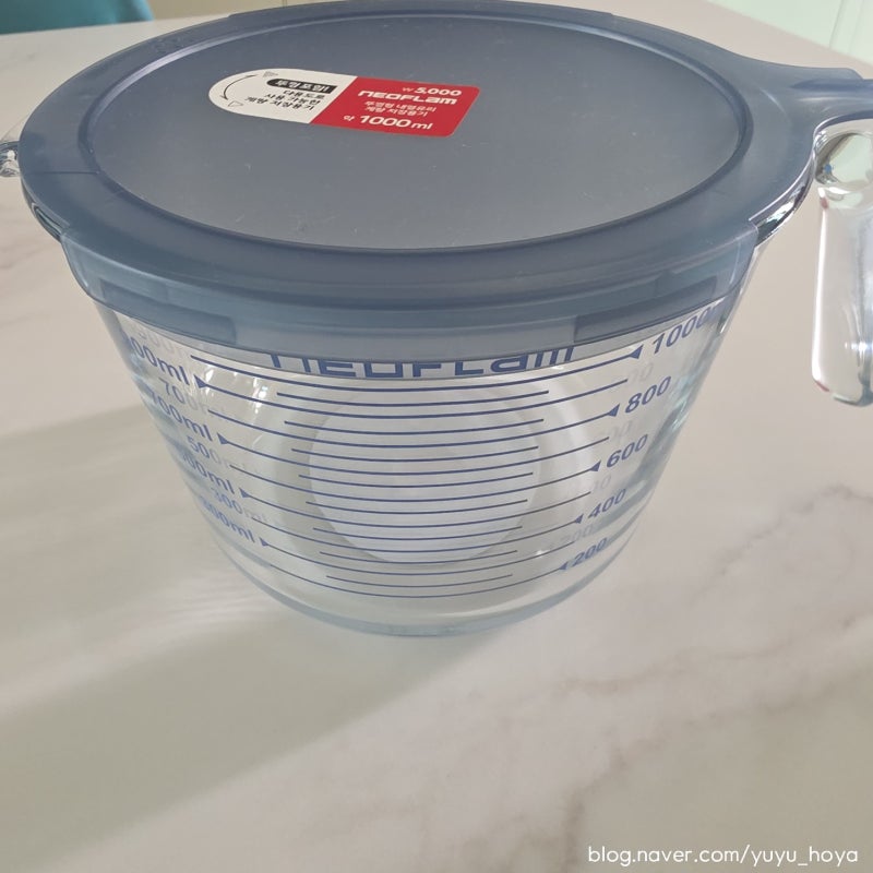다이소 네오플램 뚜껑형내열유리계량저장용기(품번1077378/1000ml/계란찜만들기) 5천원 내돈내....